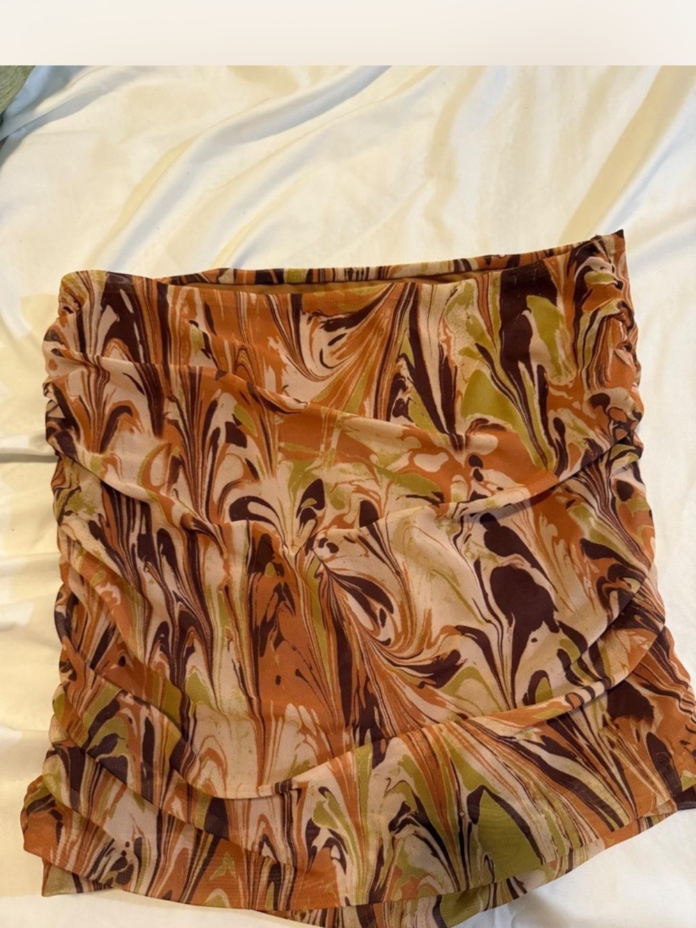 Urban Outfitters Marble-Print Ruched Mini Skirt - Brown Multi